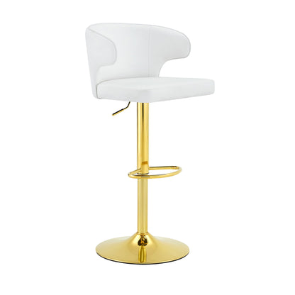 Adjustable Swivel Bar Chair With High Back Support For Kitchen Counter (Set of 2) - Gold / White