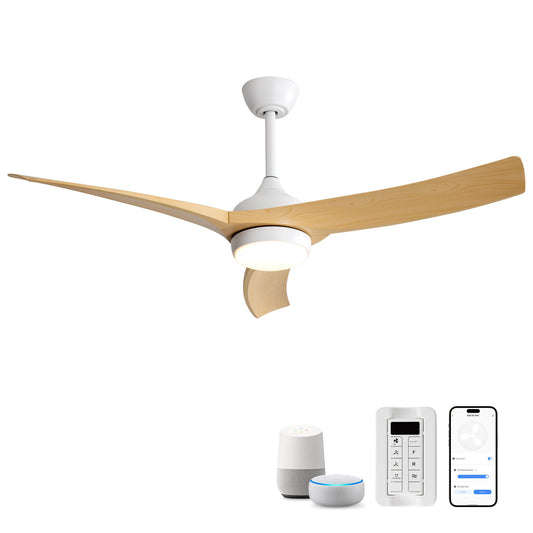 52" Ceiling Fan & 18W LED Light And Remote Control, DC Motor For Bedroom - White
