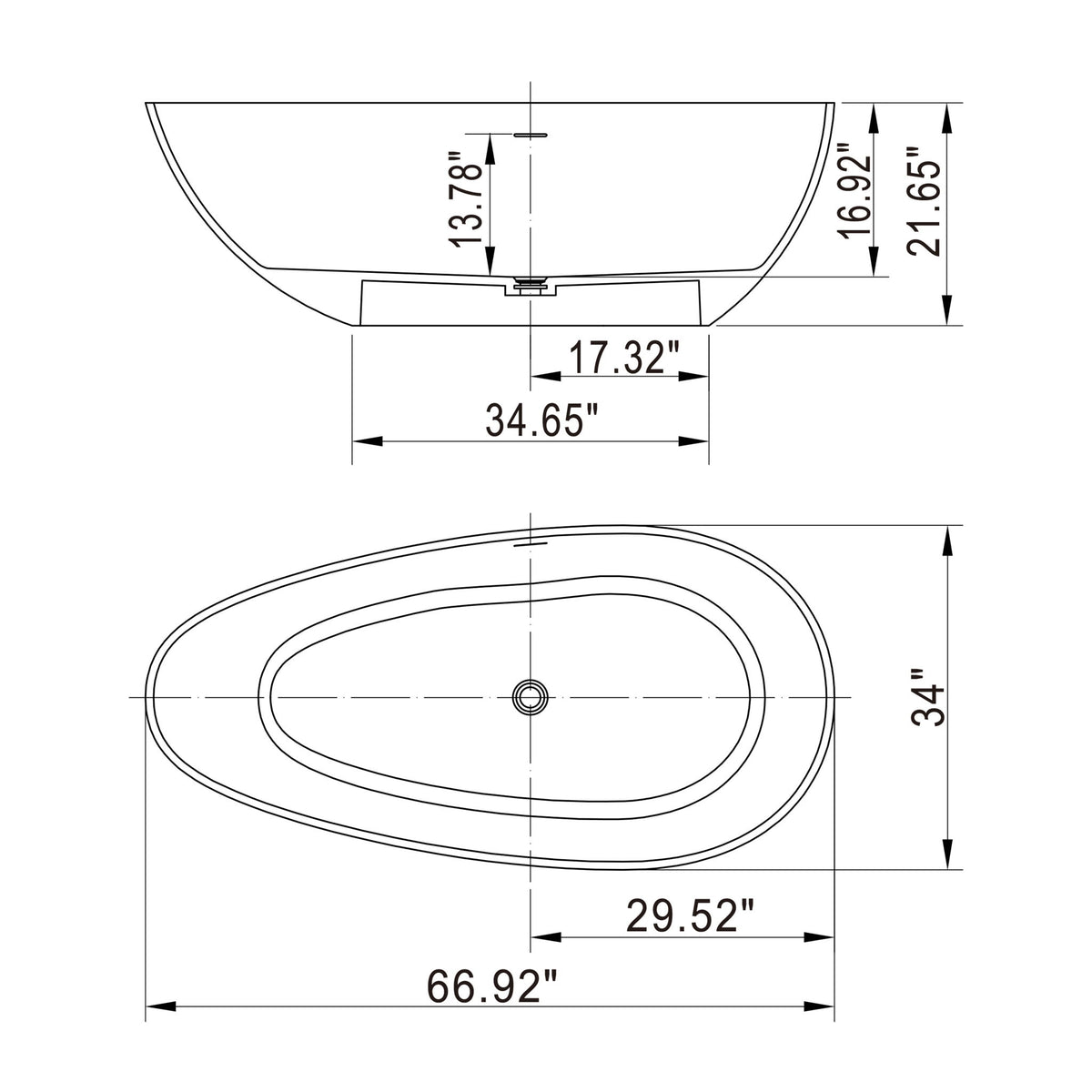 Solid Surface Freestanding Soaking Bathtub For Bathroom