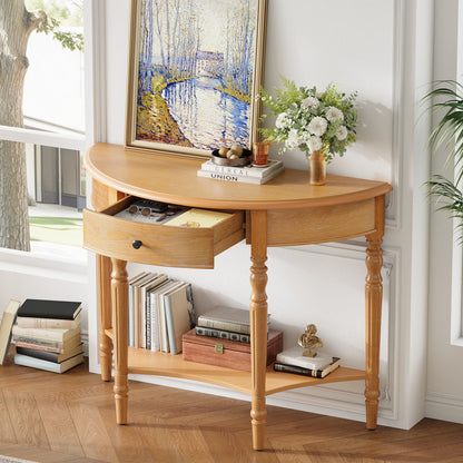 Half Moon Console Table With Drawer & Shelf