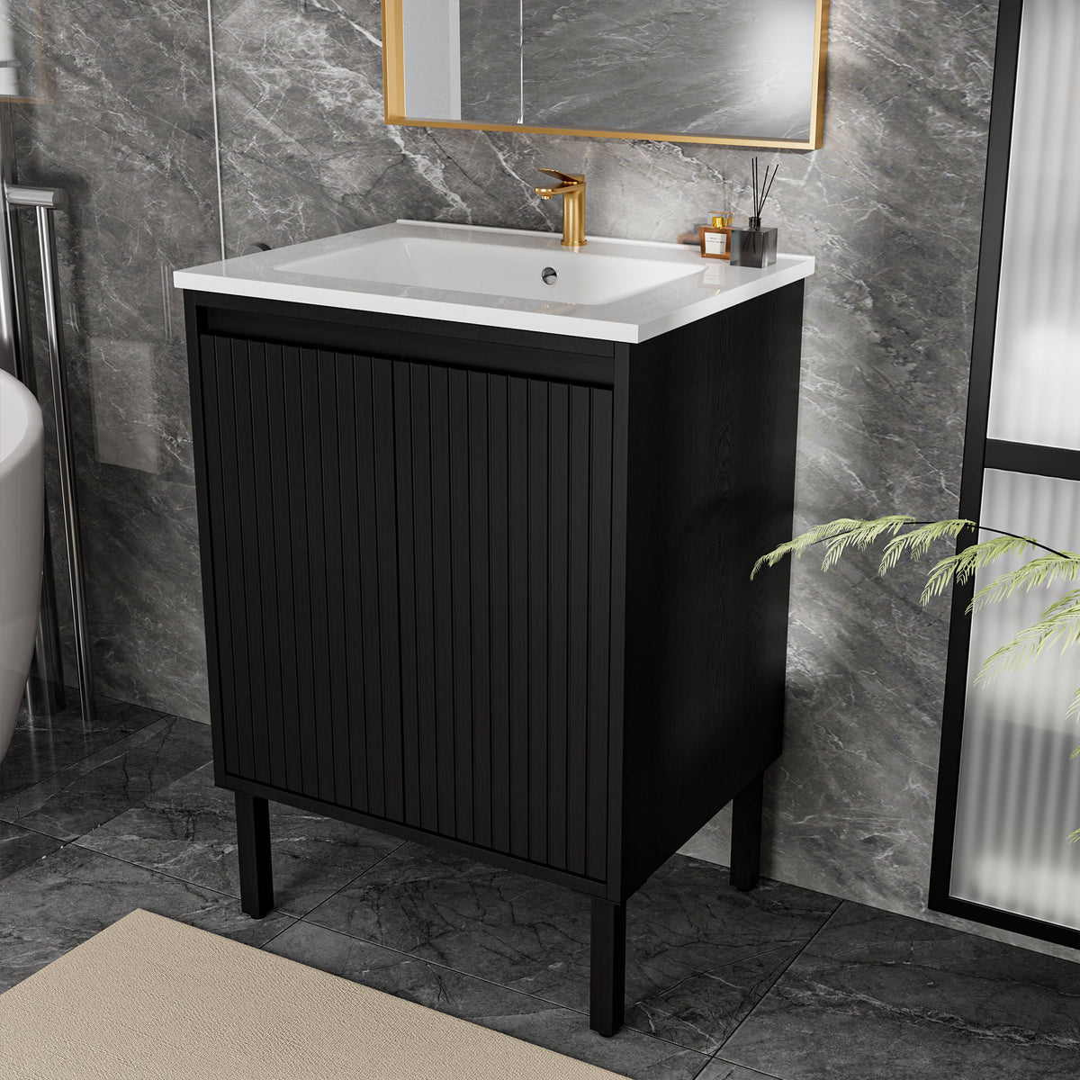 Bathroom Vanity With Ceramic Sink, Floor-Standing Design, Soft-Closing Drawers