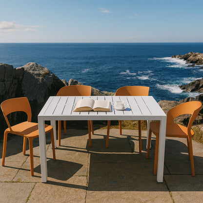 4 Piece Set Of Modern Designed Single Chairs With Long Table