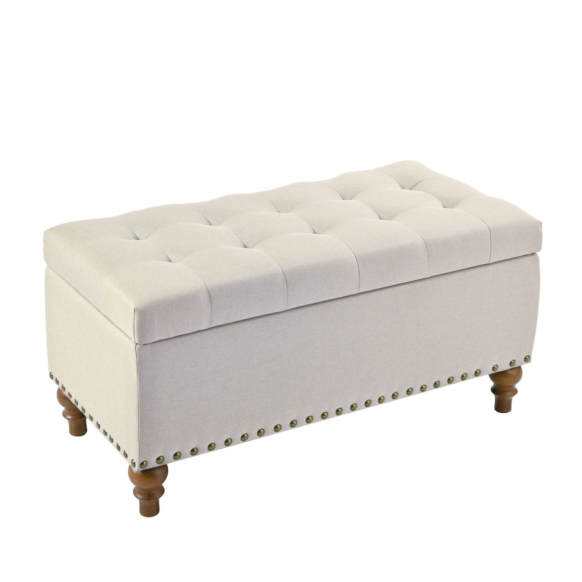 Upholstered Ottoman With Storage And Rivet Trim