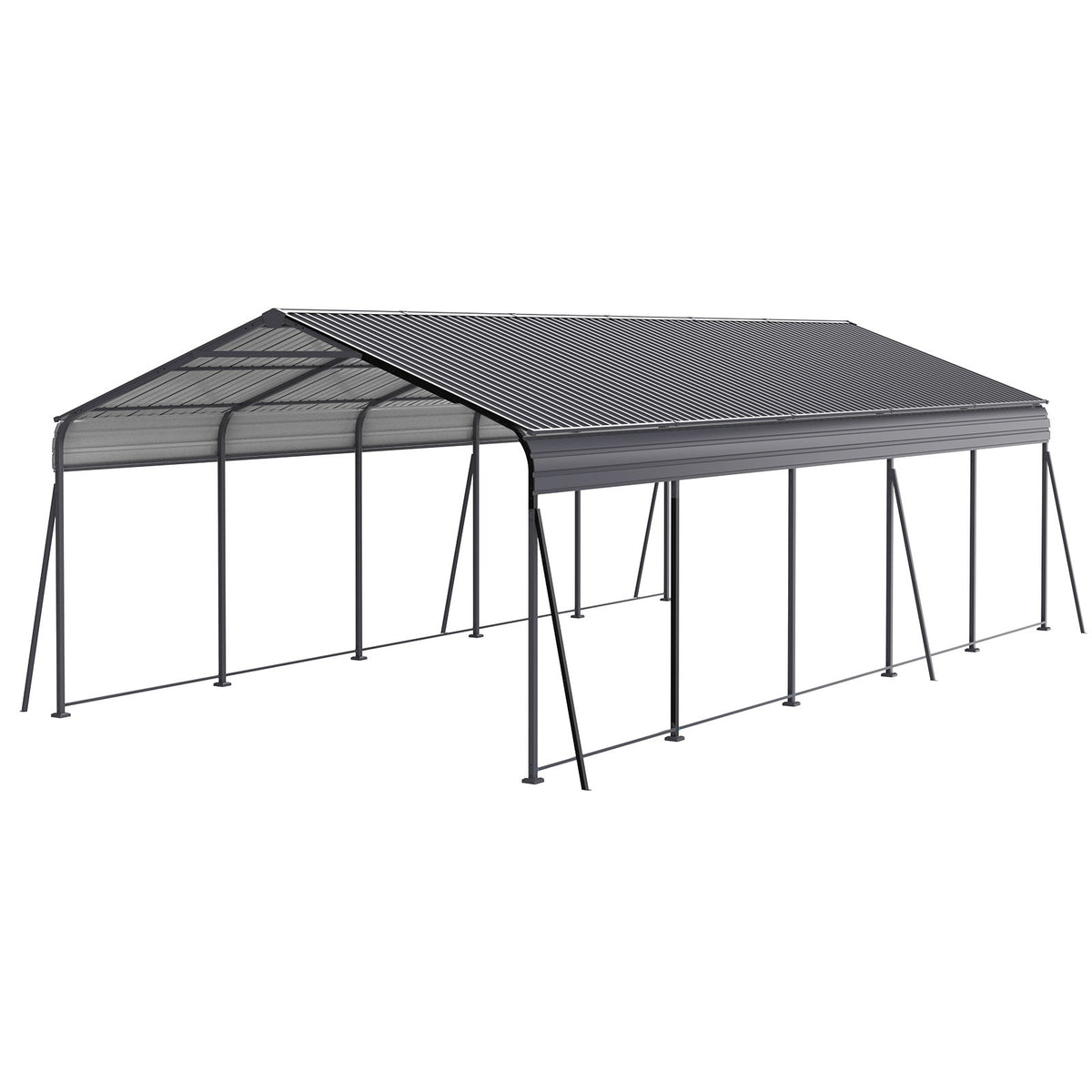 Metal Carport 13 X 26.5 Ft Heavy Duty With Galvanized Steel Roof Metal Garage Canopy With Galvanized Steel Roof & Frame Car Tent Outdoor Storage Shed For Car Boats And Truck - Gray