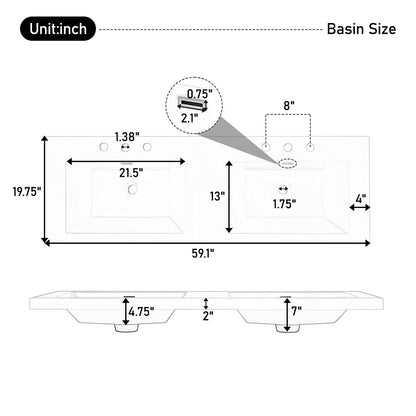 Bathroom Vanity With Double Sink, 3 Drawers, 2 Doors, Adjustable Shelves, Freestanding - White