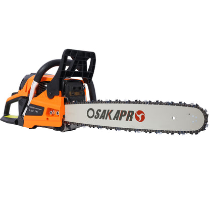 62Cc Gas Powered Chainsaw 2 Cycle Handheld Cordless Chain Saw Aluminium 18" And 20" Guide Bar - Orange