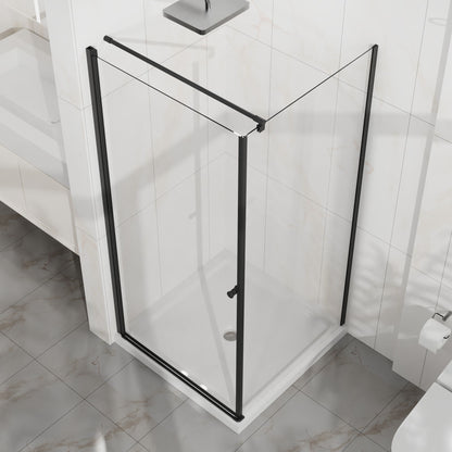 Corner Shower Enclosure, Frameless Pivot Door - Matte Black
