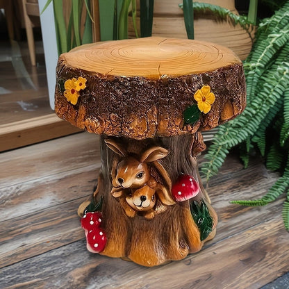 Rabbit Garden Chair, Whimsical Tree Stump Design, Indoor Outdoor Accent Chair - Brown