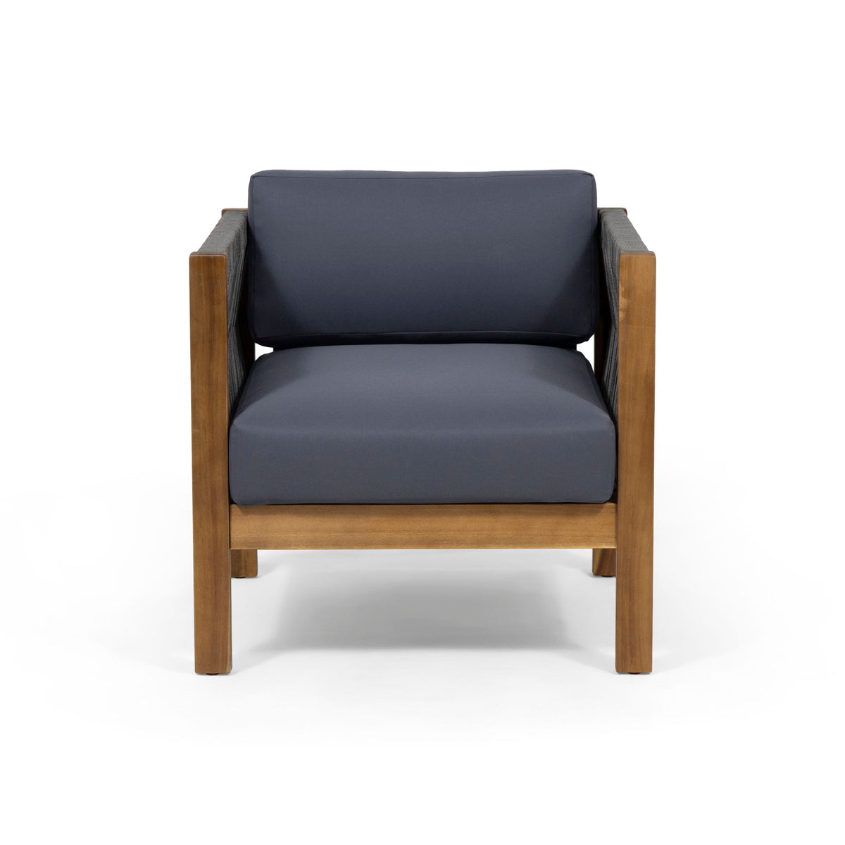 Outdoor Club Chair With Rattan Rope Wave - Teak
