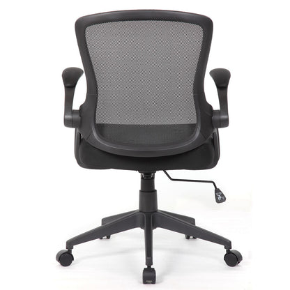 Office Chair & Mid Back Design, Adjustable Height And Foldable Armrests - Black