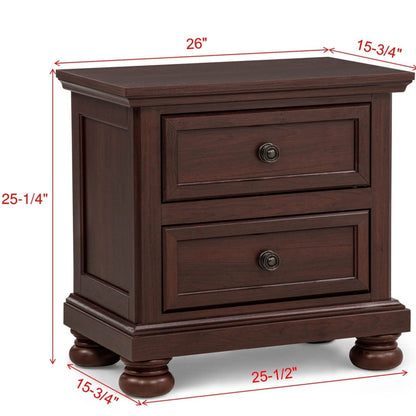 1 Piece Nightstand, 2 Drawer Storage Bedroom Furniture - Brown / Cherry