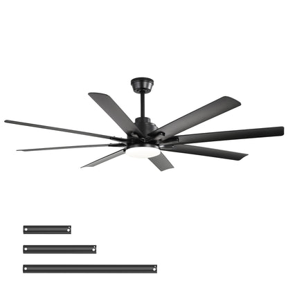 Ceiling Fan With Light 8 Blades, 18W LED 3 Color Dimmable Light, For Living Room & Bedroom - Matte Black