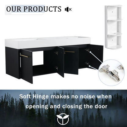 Modern Wall Mounted Bathroom Vanity With Left Sink And Storage Rack