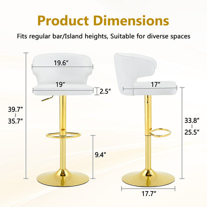 Adjustable Swivel Bar Chair With High Back Support For Kitchen Counter (Set of 2) - Gold / White