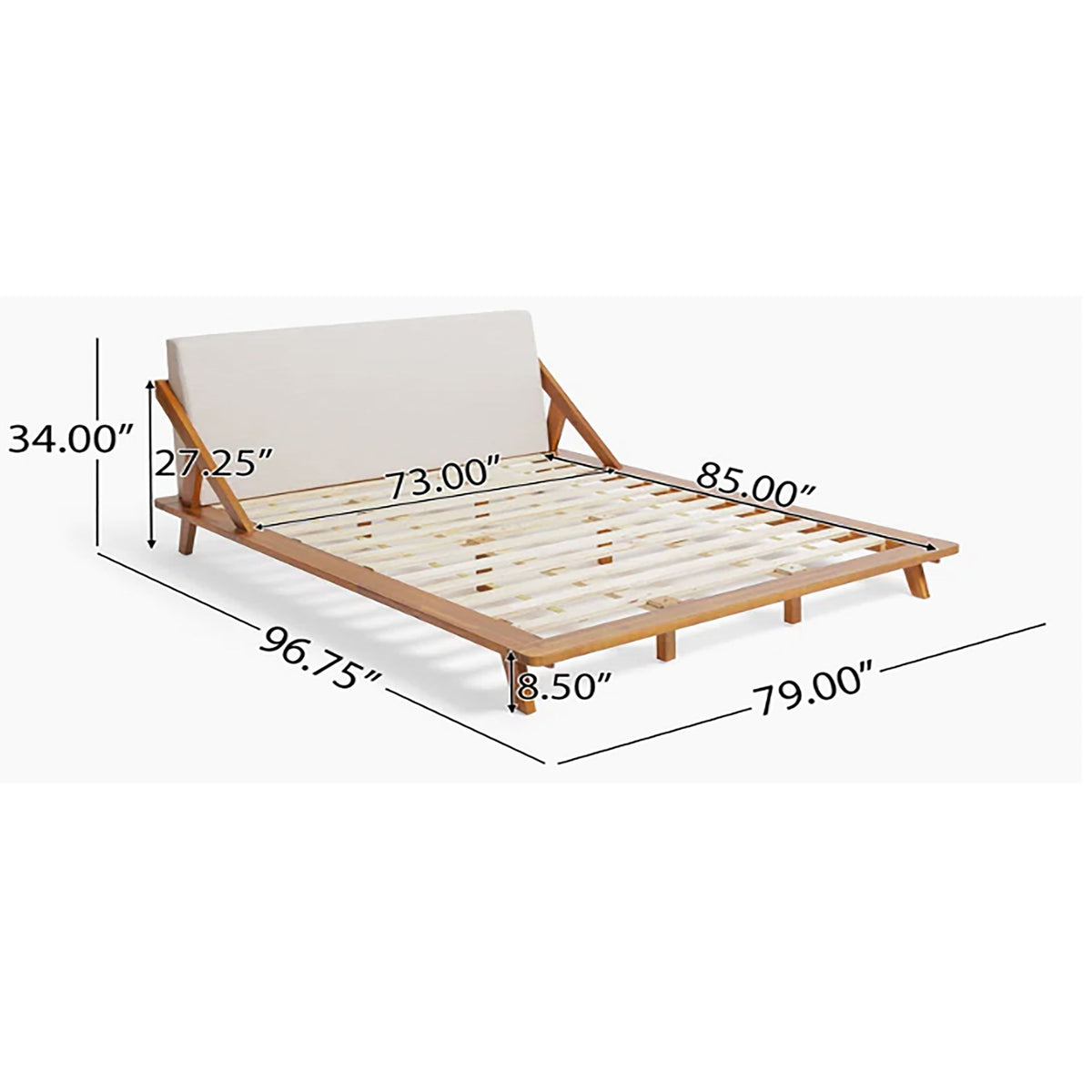 Okioki - Charleston Fabric Upholstered Acacia Wood Bed