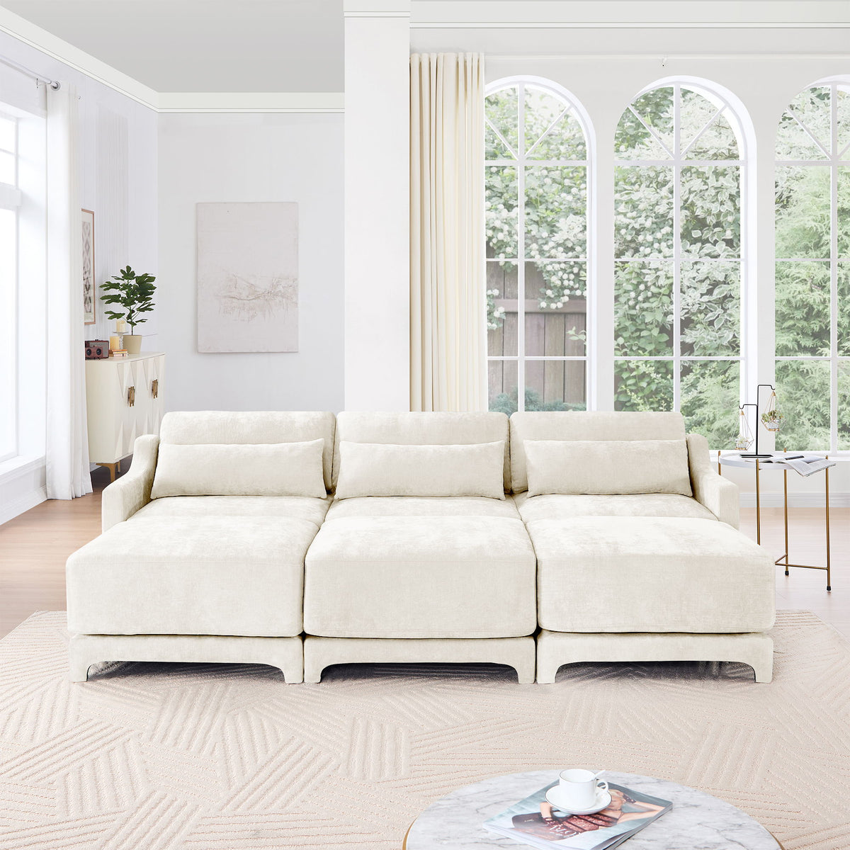 Stylish Sofa With Ottoman And Lumbar Pillows, Ergonomic Design