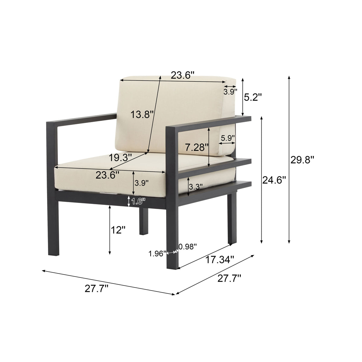 Modern Outdoor Lounge Chair With Aluminum Frame And Weather Resistant Cushions