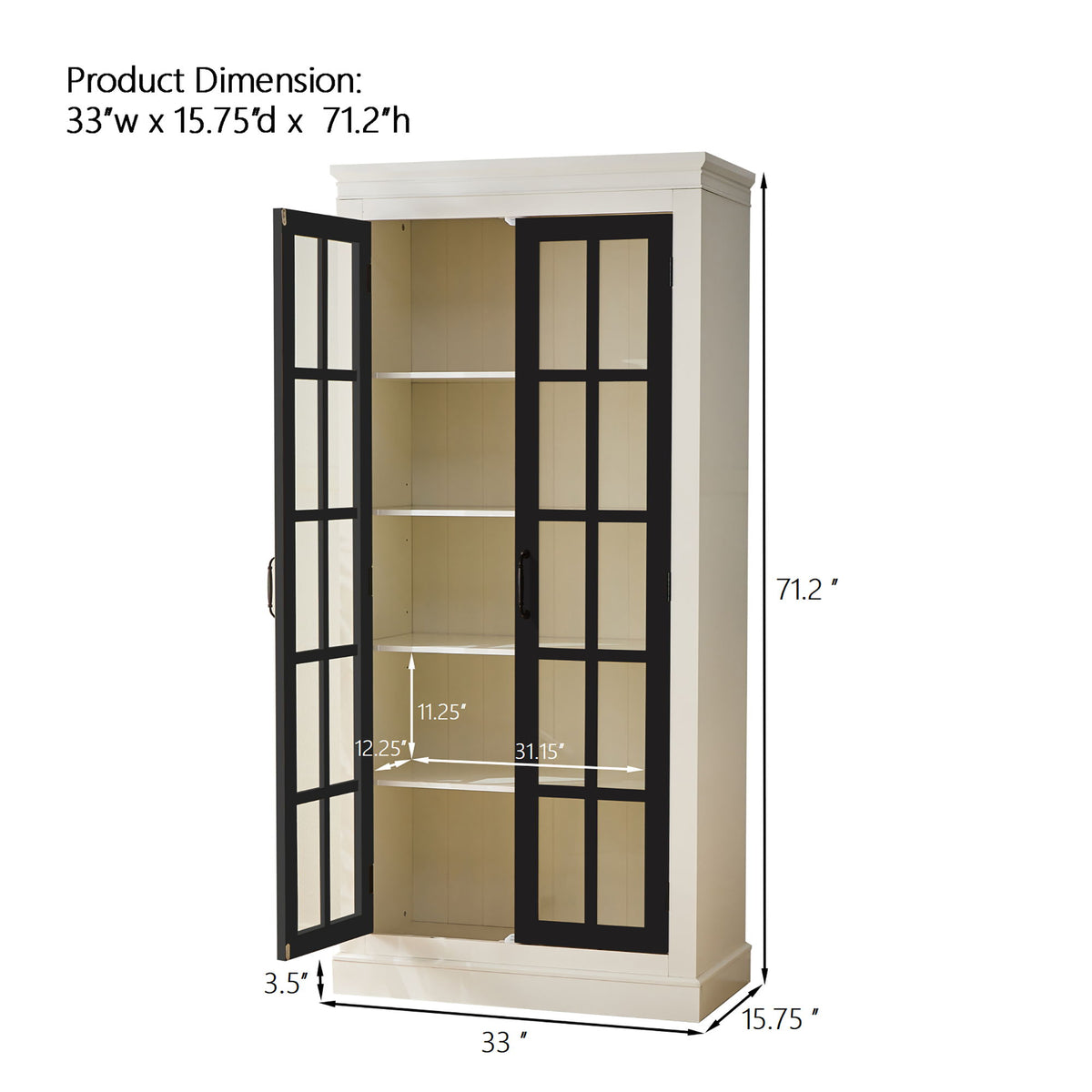 Rustic Style Display Cabinet With Glass Doors For Collectibles