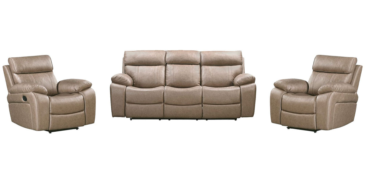 Theon - Faux Leather Manual Glider Reclining Sofa And Two Recliners - Stokes Toffee