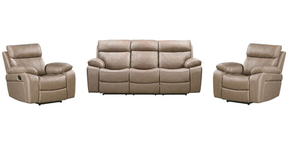 Theon - Faux Leather Manual Glider Reclining Sofa And Two Recliners - Stokes Toffee