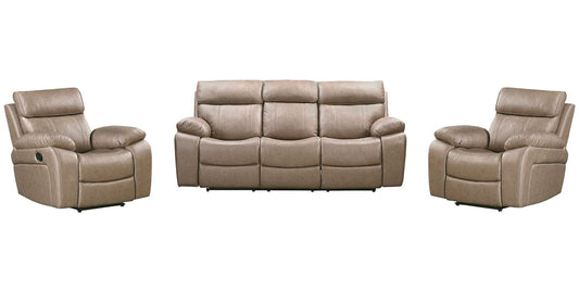 Theon - Faux Leather Manual Glider Reclining Sofa And Two Recliners - Stokes Toffee
