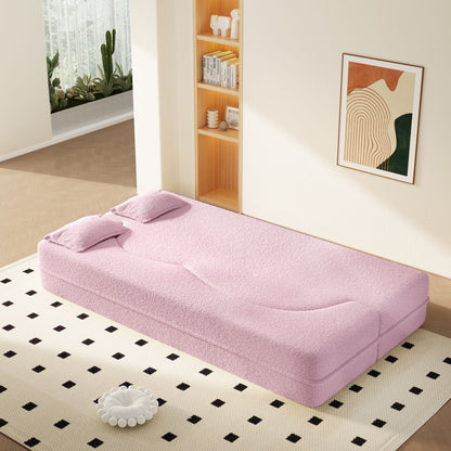 Modern Floor Sleeper Sofa Bed With 2 Pillows, Convertible Twin Size Folding Mattress For Living Room