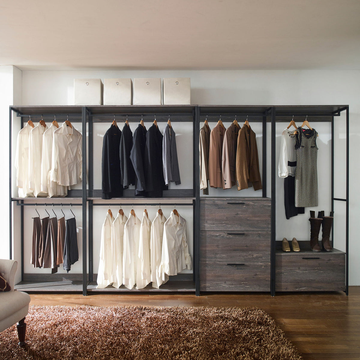 Monica - Modular Design Walk-In Closet System - Rustic