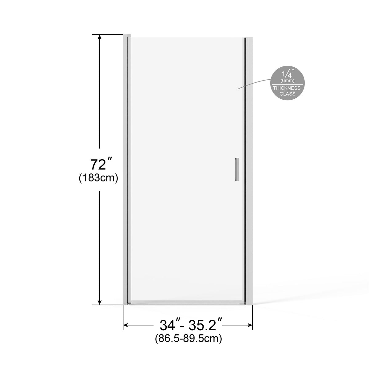 Pivot Shower Door, Tempered Glass, Semi Frameless