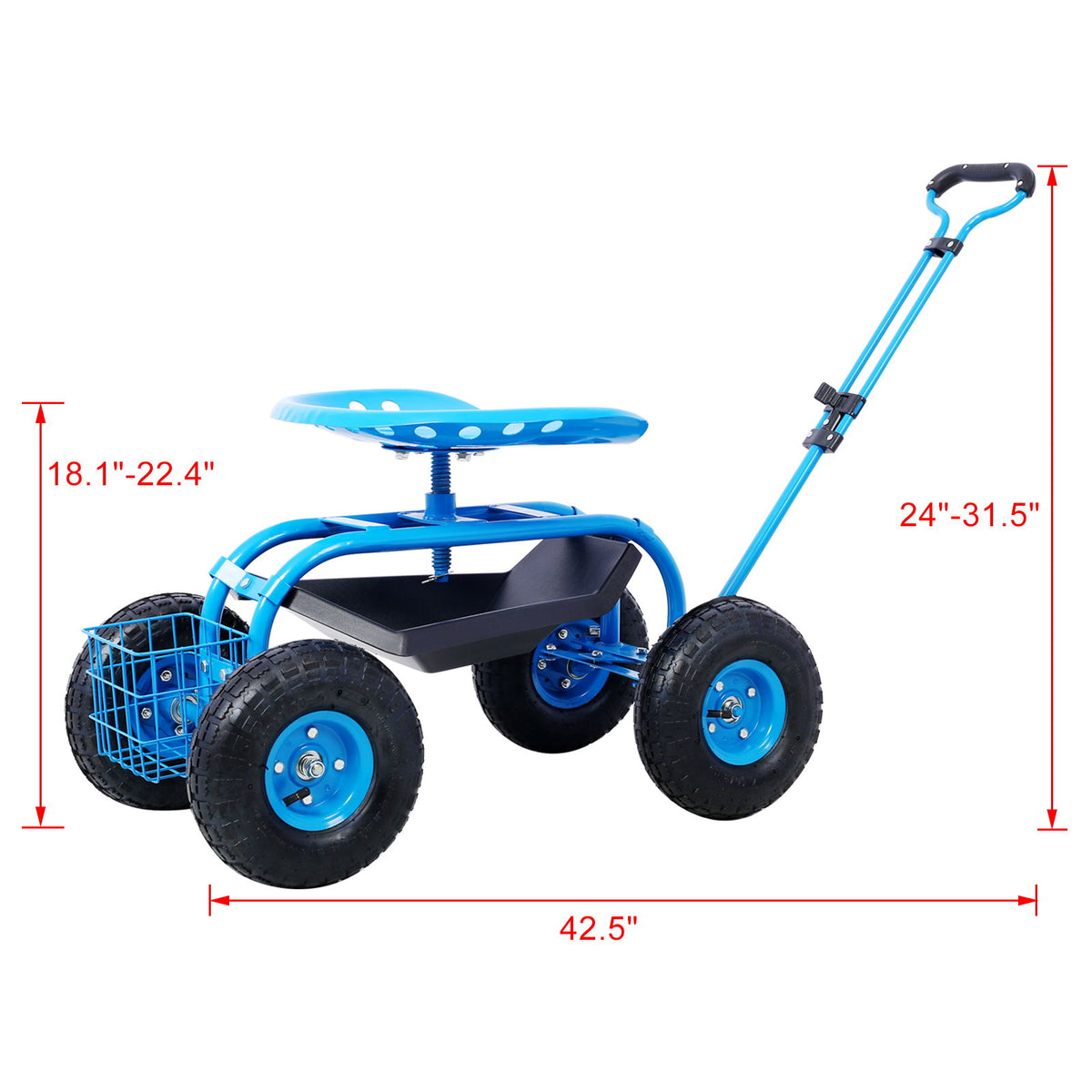 Rolling Garden Scooter Cart Seat With Wheels, 360 Swivel Seat, Tool Tray