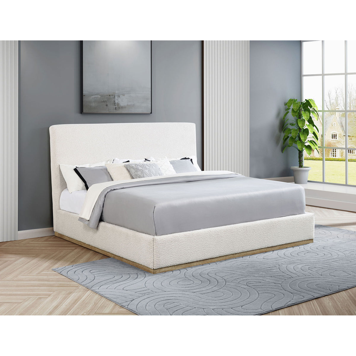 Talbot - Eastern King Platform Bed With Elevated Headboard - Cream
