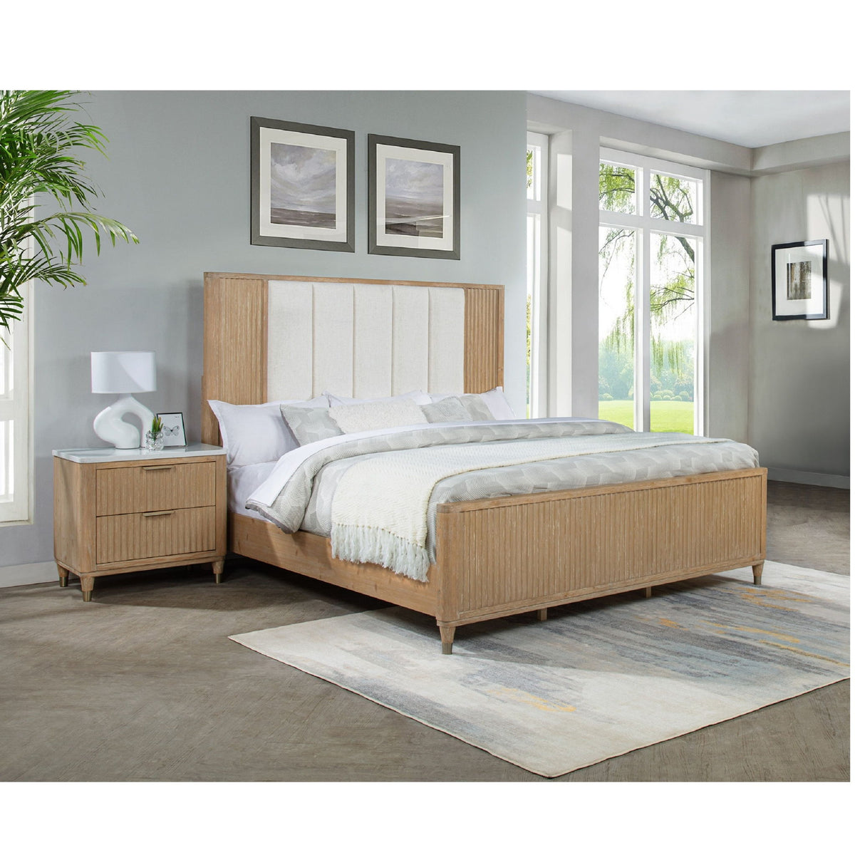 Nightstand With Accented Hardware - Natural Wood