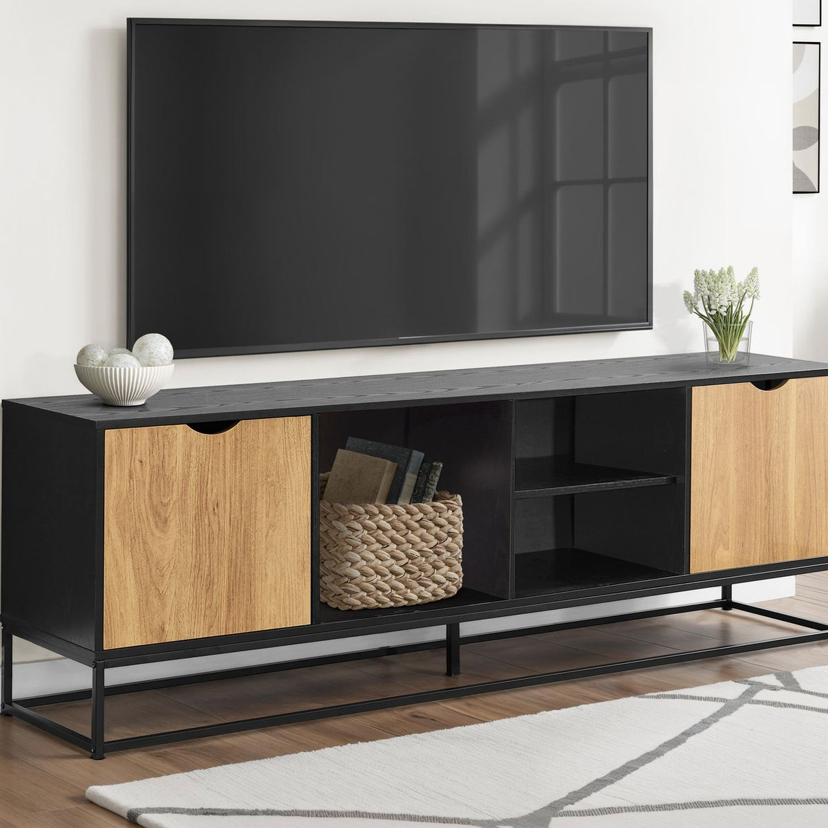 TV Stand, Storage Cabinet With Open And Closed Shelves, Console For Living Room - Black