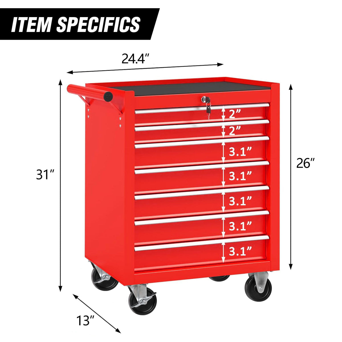 7 Drawer Rolling Tool Chest With Wheels, Multifunctional Tool Box And Storage