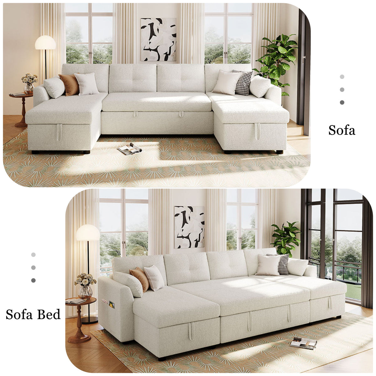 U-Shaped Sectional Sofa Bed With Storage And USB Ports