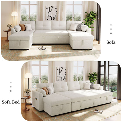 U-Shaped Sectional Sofa Bed With Storage And USB Ports