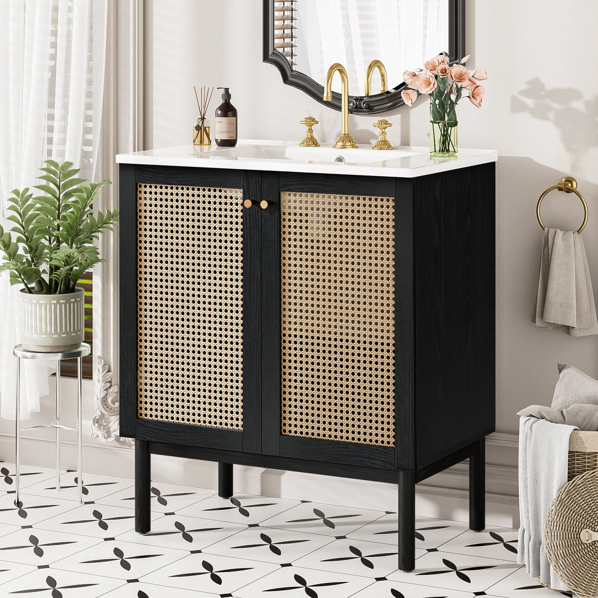 Bathroom Vanity With Soft Closing Mechanism - Black