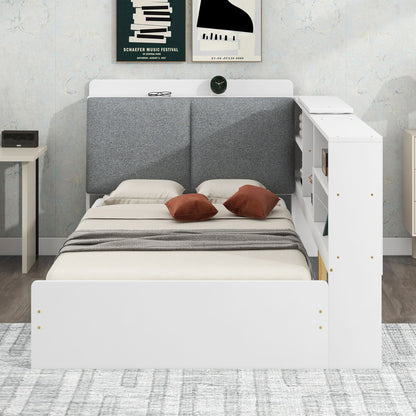 Platform Bed With Storage Headboard, Shelves And 2 Drawers