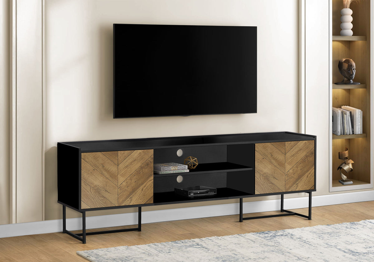 TV Stand, Console, Media Entertainment Center, Storage Cabinet, Modern - Black