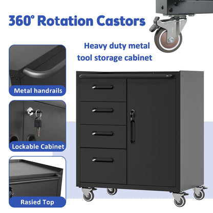 Sturdy Metal Tool Storage Cabinet With Wheels Durable Garage, Office & Home Organizer Steel