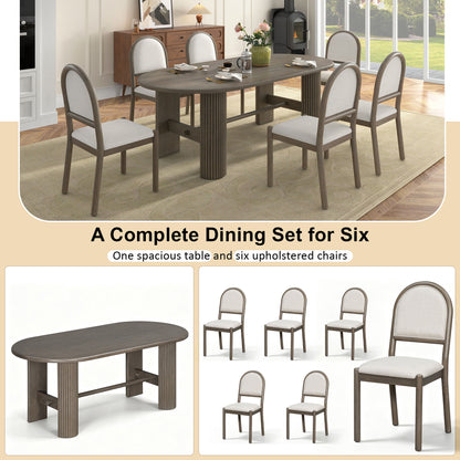 Oval Dining Table Set For 6 With 6 Upholstered Chairs