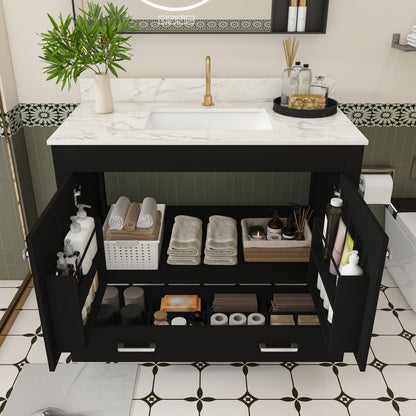 Bathroom Vanity Set, Cabinet With Doors & Drawers, Single Faucet Hole - Black
