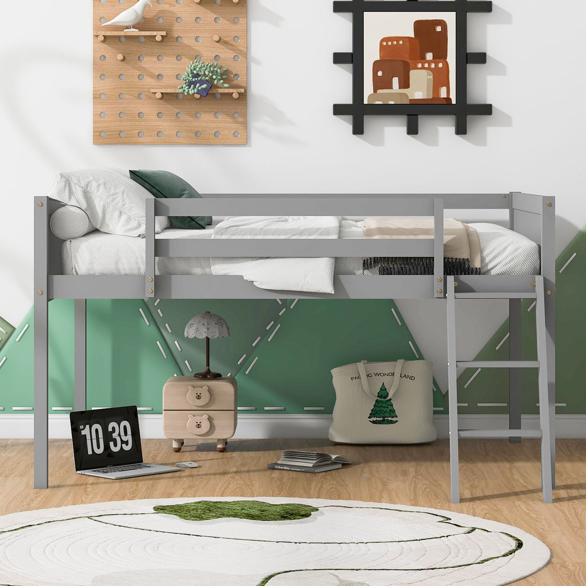 Low Loft Bed With Adjustable Ladder