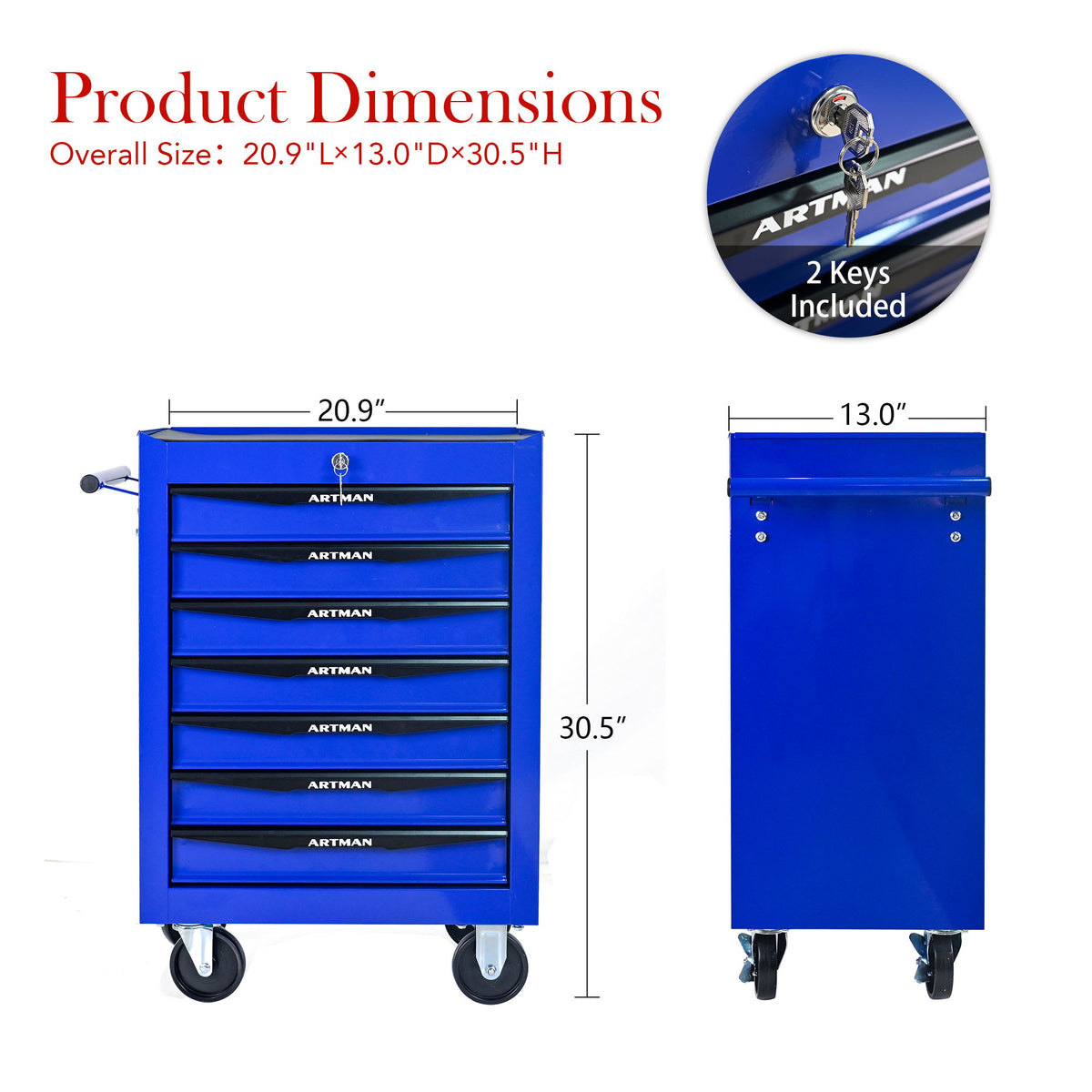 Rolling Metal Tool Chest With Drawers, Steel Storage Cabinet With Ball Bearing Slides