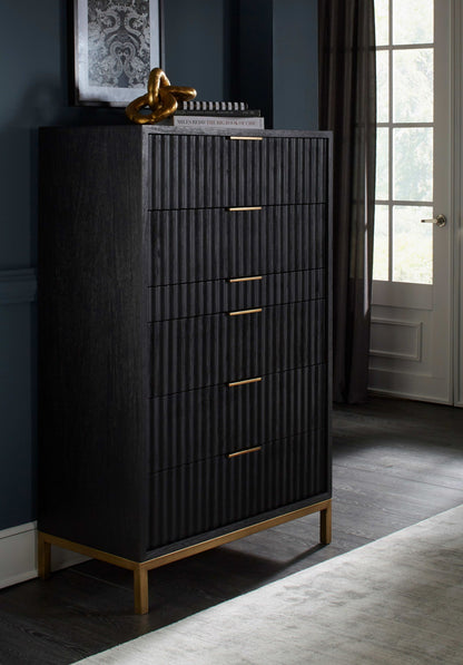 Kentfield - Solid Wood Six Drawer Chest - Black Drifted Oak (2024)