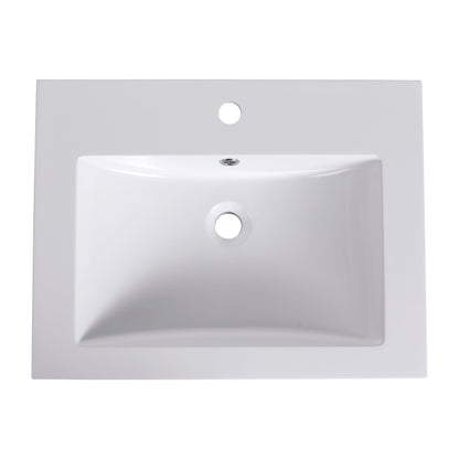 Bathroom Vanity Top With Integrated Sink, Center Basin, 1 Piece Countertop With Pre Drilled Faucet Hole - Glossy White