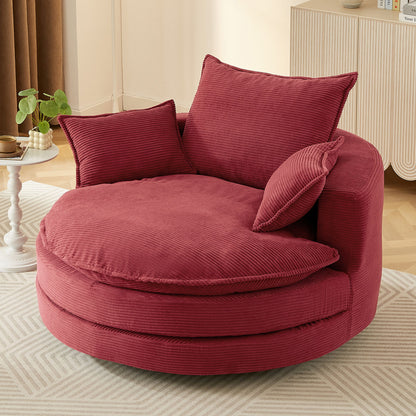 360° Swivel Accent Barrel Chair With Dual Layer Cushion And 3 Removable Pillows