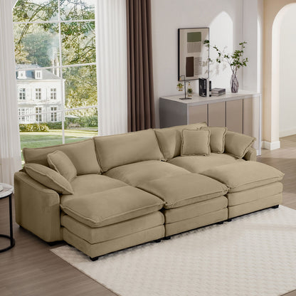 Oversized Modular Cushion Sofa With Ottoman, Low Back, Deep Seating Sofa Set