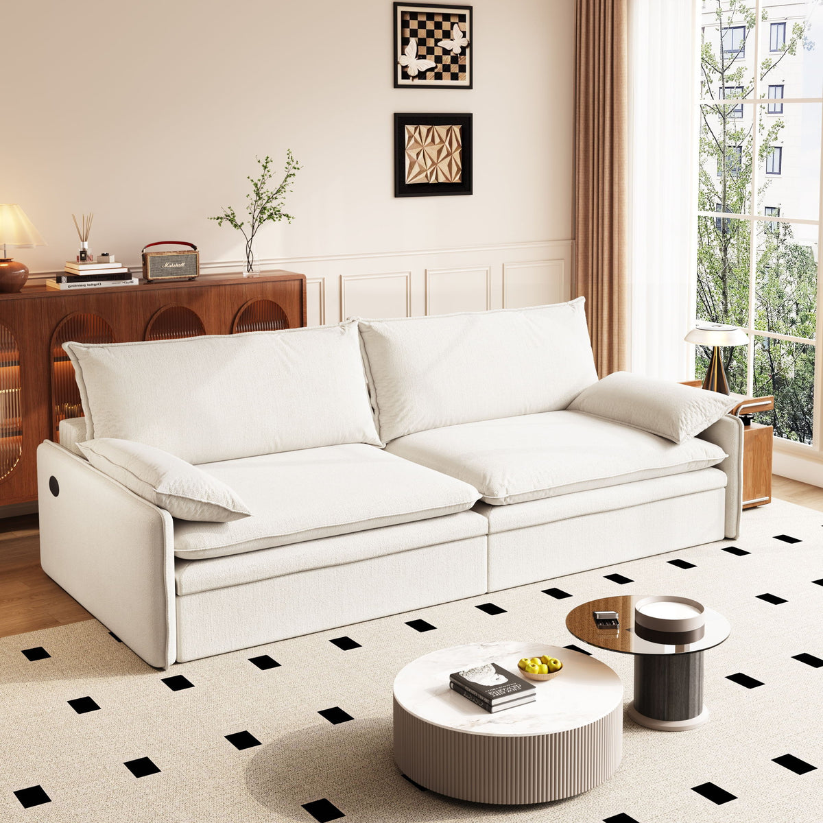4 Seat Convertible Sleeper Sofa Bed, Modern With Storage
