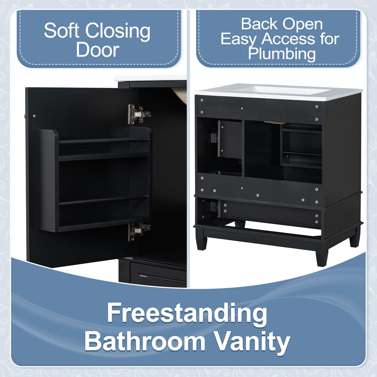 Freestanding Bathroom Vanity With Sink, Soft Close Door, 3 Drawers