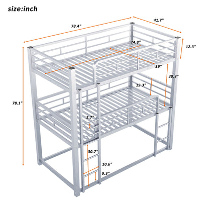 Triple Bunk Bed With Sturdy Construction And Space Saving Design